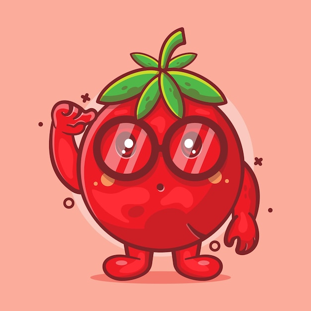 Dessin Animé Isolé De Mascotte De Personnage De Fruit De Tomate Genius Dans Un Style Plat