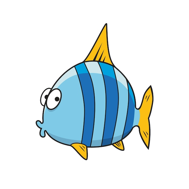 Vecteur dessin animé isolé poisson rayé bleu