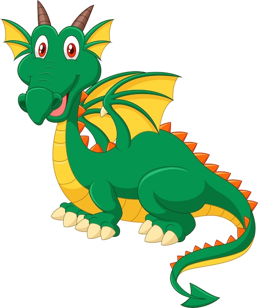 Dessin animé joyeux dragon vert