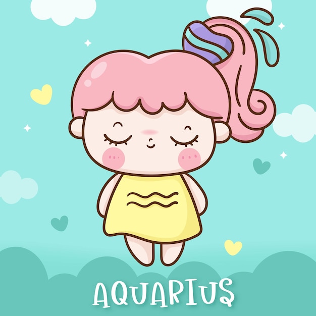 Dessin Animé Kawaii De Style Doodle Horoscope Zodiaque Verseau Mignon