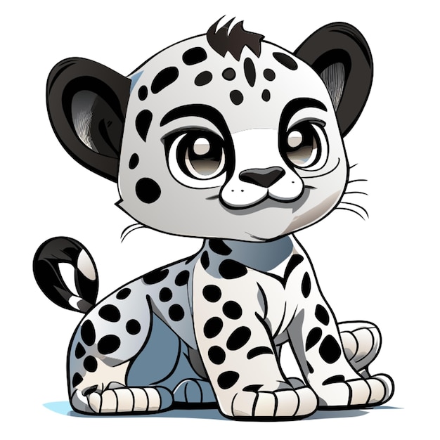 Vecteur dessin animé leopard amur plein blanc style enfants fond blanc style croquis style style ludique os