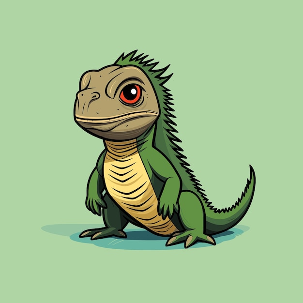 Un dessin animé d'un lézard sur un fond vert