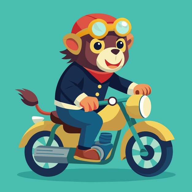 Vecteur un dessin animé d'un lion sur une moto avec un casque