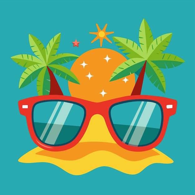Vecteur dessin animé de lunettes de soleil avec des palmiers au-dessus d'eux art vectoriel