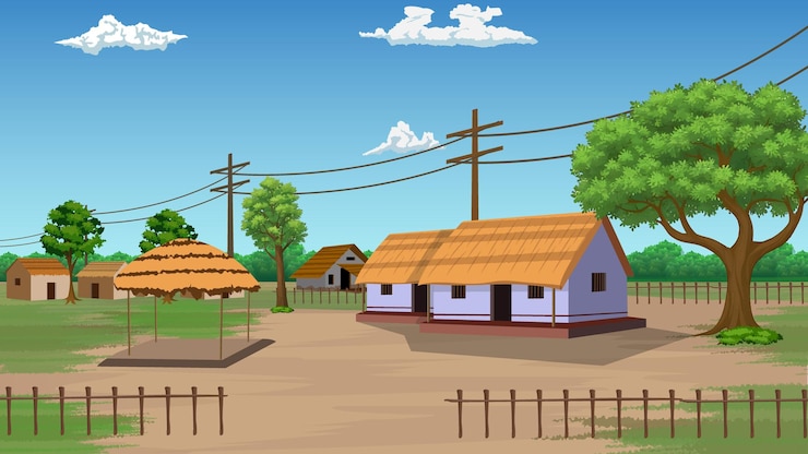 Vecteur un dessin animé des maisons et du paysage du village