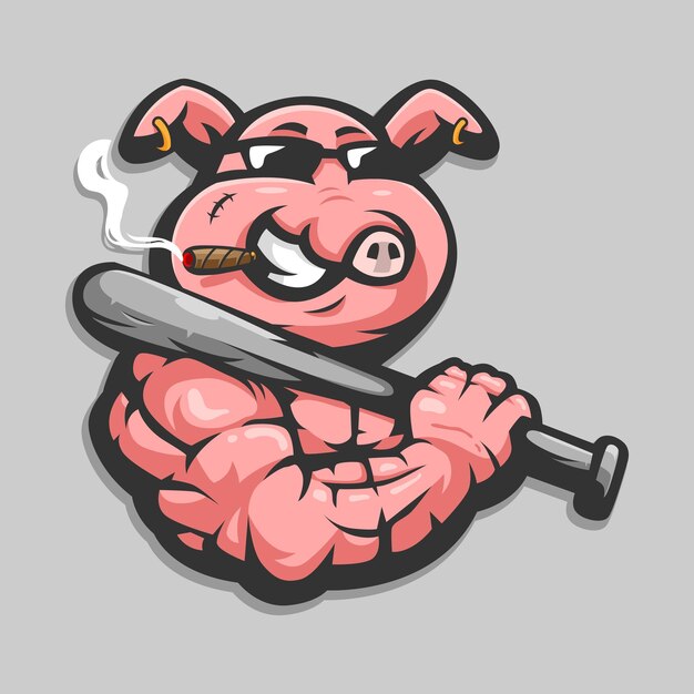 Vecteur dessin animé de mascotte de baseball de cochon