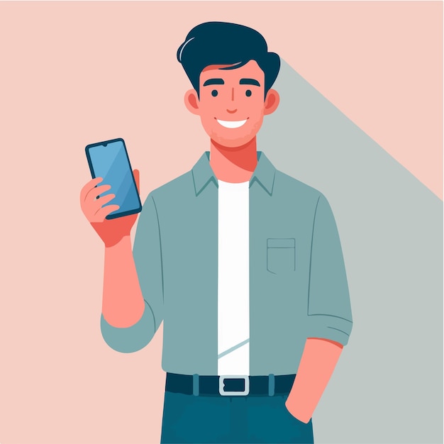 dessin animé masculin avec illustration de smartphone