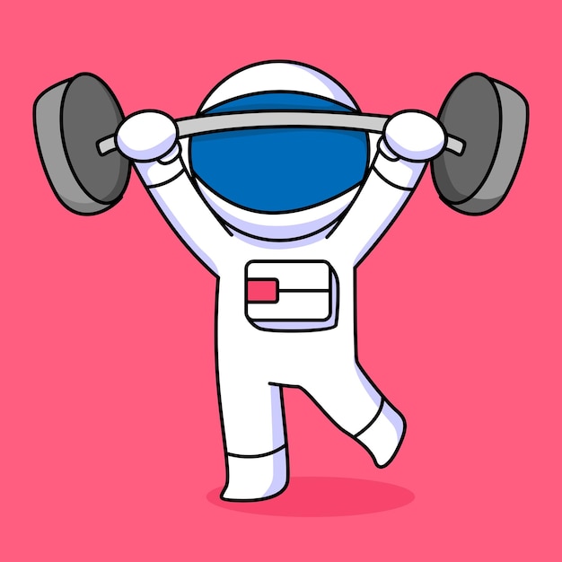 Vecteur dessin animé mignon astronaute soulevant des poids