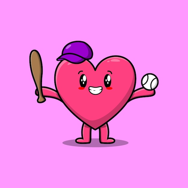 Dessin animé mignon beau coeur jouant au baseball