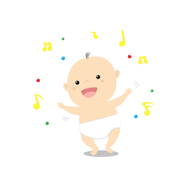 Vecteur dessin animé mignon bébé dansant heureusement illustration vectorielle de musique