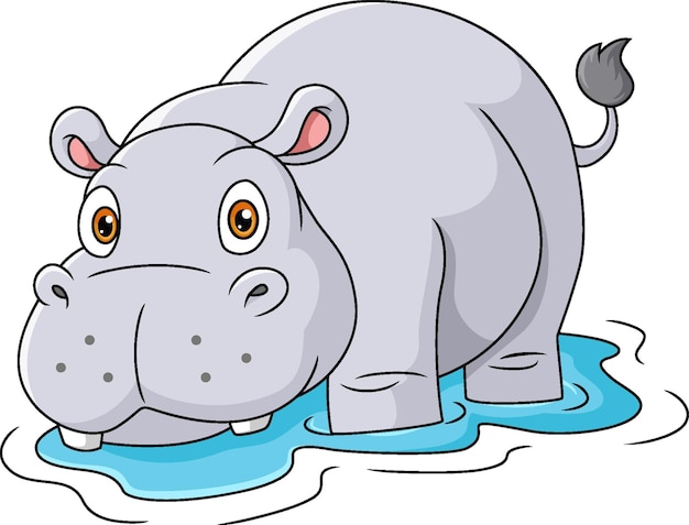 Dessin Animé Mignon Bébé Hippopotame Sur L'eau