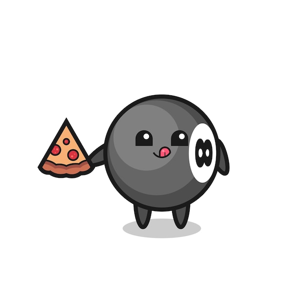 Dessin Animé Mignon De Billard à 8 Boules Mangeant Une Conception De Style Mignon De Pizza Pour L'élément De Logo D'autocollant De T-shirt