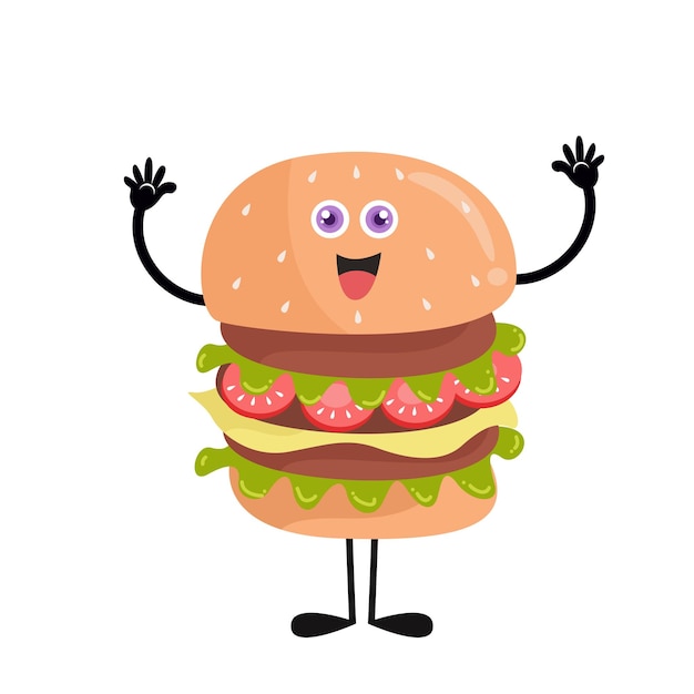 Dessin animé mignon burger avec diverses activités Illustration vectorielle de style moderne Isolé sur fond blanc