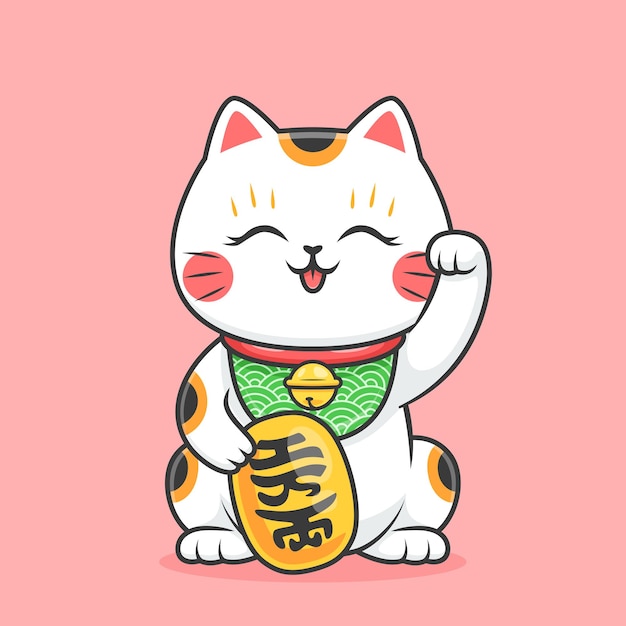 Vecteur dessin animé mignon chat chanceux maneki neko illustration vectorielle