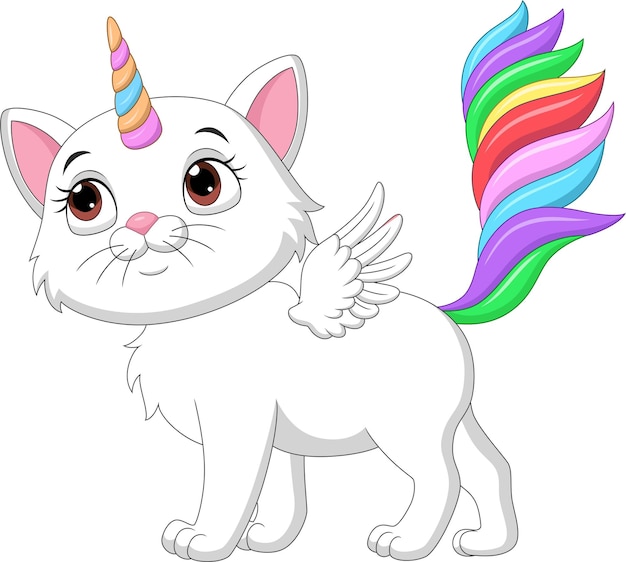 Dessin Animé Mignon Chat Licorne Avec Des Ailes