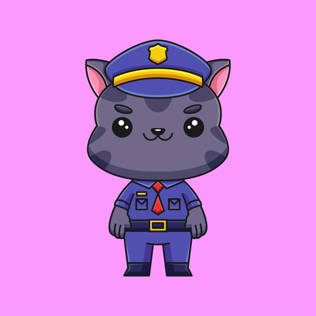 Dessin animé mignon chat policier doodle illustration d'icône kawaii vecteur concept dessiné à la main