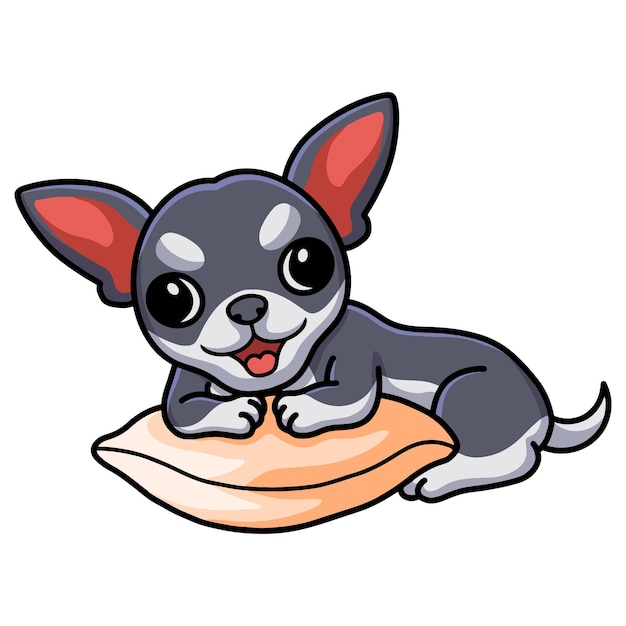 Dessin animé mignon chien chihuahua sur l'oreiller