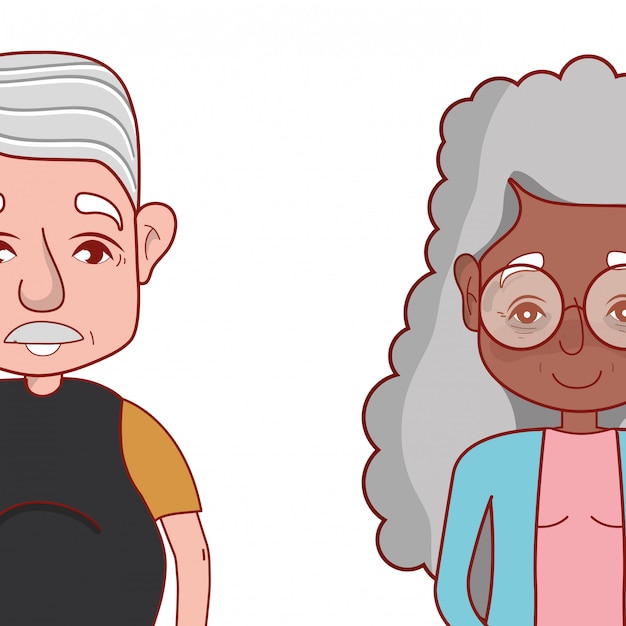 dessin animé mignon couple de grands-parents