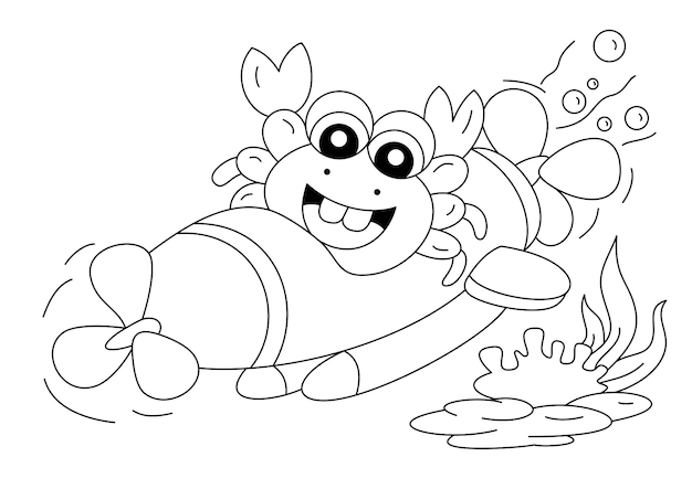 Dessin Animé Mignon Crabe Avec Avion Pour Coloriage