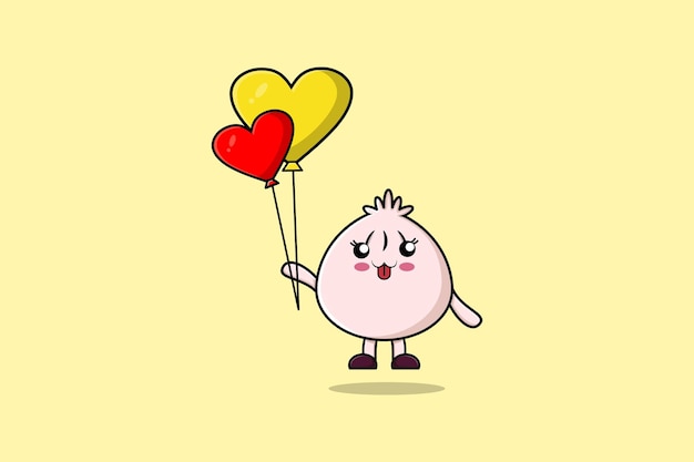 Dessin animé mignon Dim sum flottant avec ballon d'amour