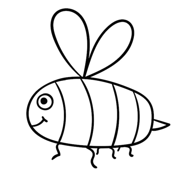 Vecteur dessin animé mignon doodle linéaire abeille isolé sur fond blanc