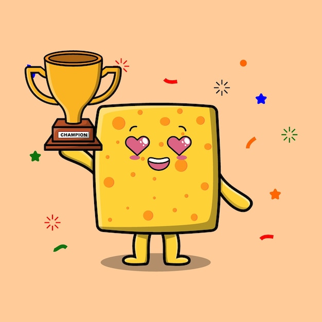 Le Dessin Animé Mignon Du Fromage Tient Le Trophée D'or