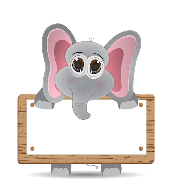 dessin animé mignon éléphant debout tenant une bannière de texte