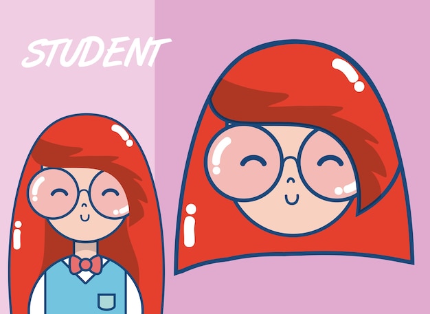 Vecteur dessin animé mignon étudiant fille