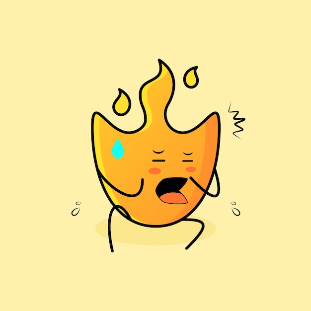 Dessin Animé Mignon De Feu Avec Une Expression Effrayée Et Asseyez-vous. Jaune Et Orange. Adapté à émoticône