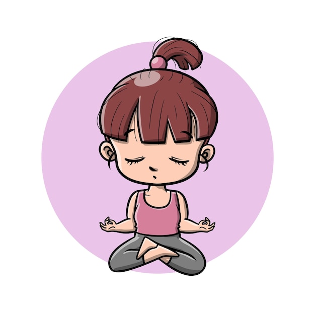 Dessin animé mignon de fille de yoga