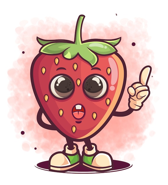 Vecteur dessin animé mignon fraise dessiné à la main