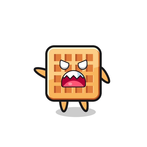 Vecteur dessin animé mignon de gaufre dans une pose très fâchée