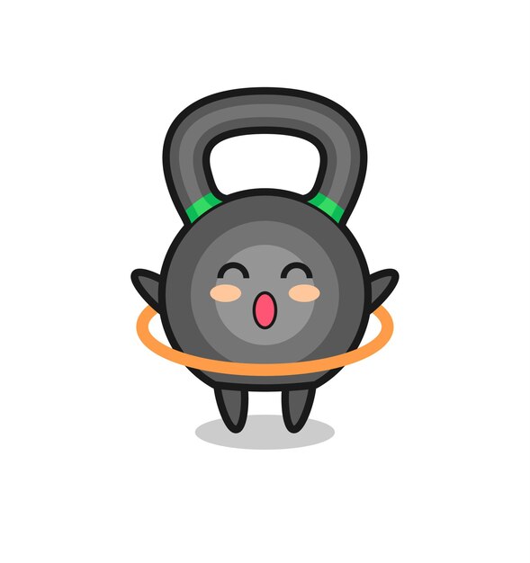 Vecteur le dessin animé mignon de kettleball joue au cerceau, conception de style mignon pour t-shirt, autocollant, élément de logo