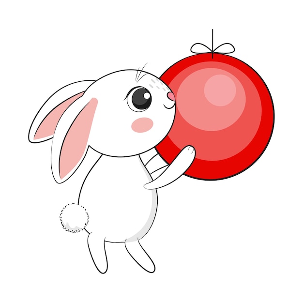 Dessin Animé Mignon Lapin Joyeux Noël. Stock Illustration Vectorielle.