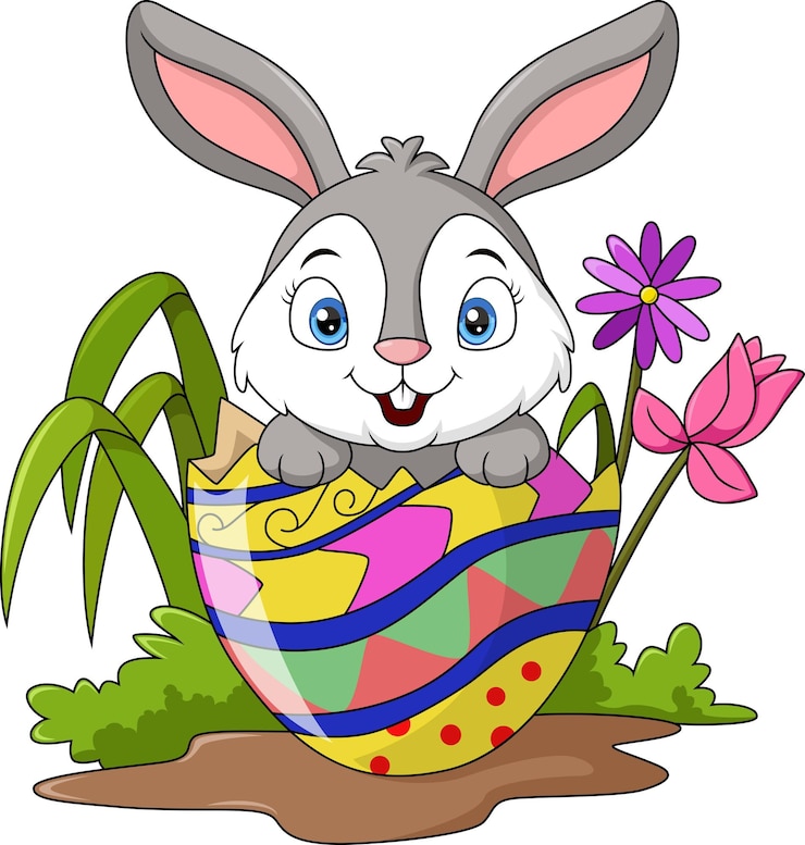 Vecteur dessin animé mignon de lapin de pâques dans l'oeuf de pâques