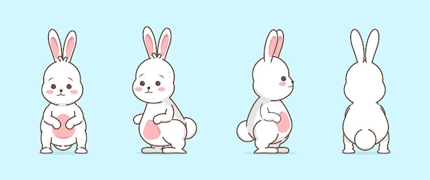 Dessin Animé Mignon Lapin Posant