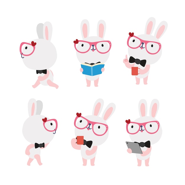 Vecteur dessin animé mignon lapin présentant le concept de chibi