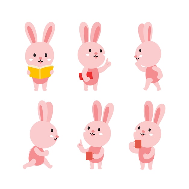 Dessin animé mignon lapin présentant le concept de chibi