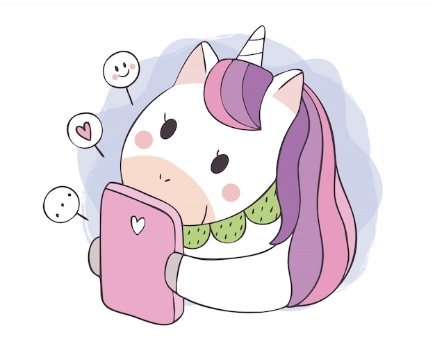 Dessin Animé Mignon Licorne Douce Jouant Mobile.