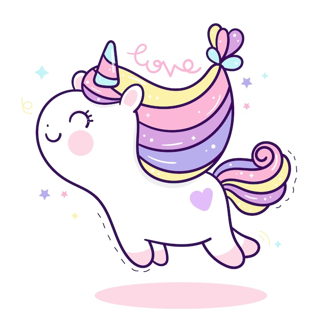 Dessin Animé Mignon Licorne Sauter En L'air