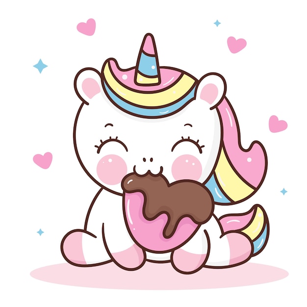 Dessin Animé Mignon Licorne Avec Style Kawaii Coeur Chocolat