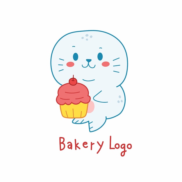 Vecteur dessin animé mignon de logo de boulangerie de phoque.