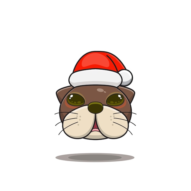 Dessin Animé Mignon De Loutre 2 Portant Un Bonnet De Noel