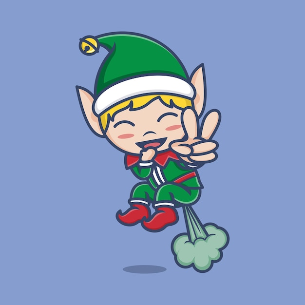 Vecteur dessin animé mignon lutin de noël jeté par pet