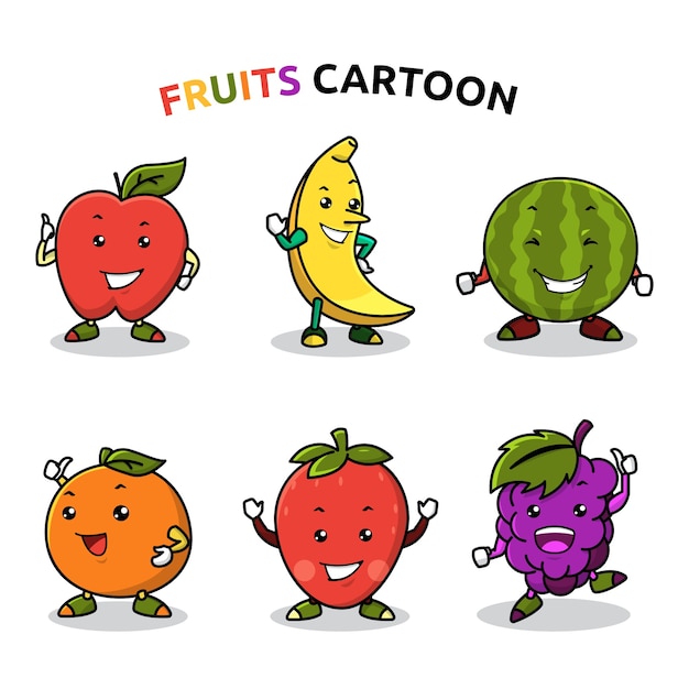 Dessin animé mignon mascotte de fruits frais