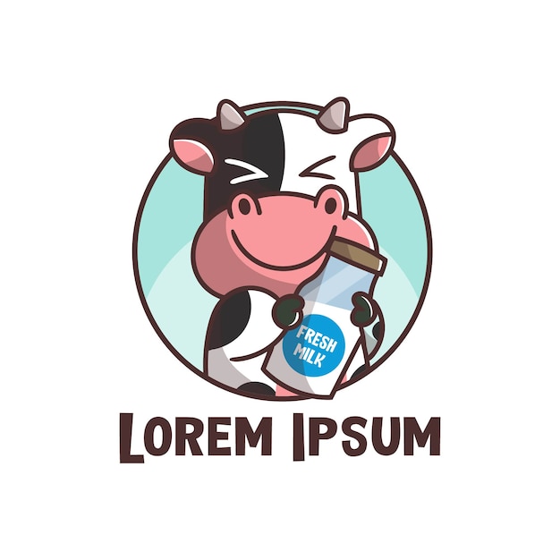 Dessin Animé Mignon Mascotte De Vache à Lait Logo