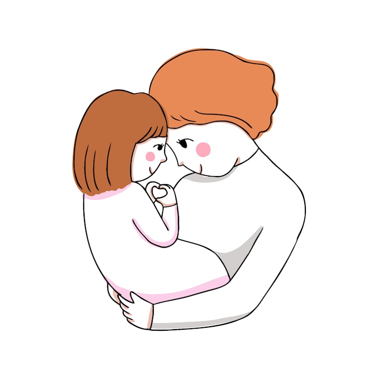 Vecteur dessin animé mignon mère et bébé étreindre