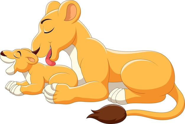 Dessin Animé Mignon Mère Et Bébé Lion