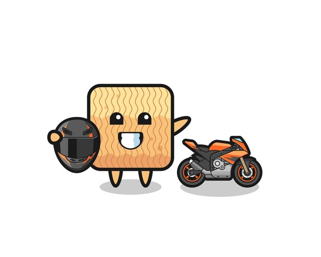 Dessin Animé Mignon De Nouilles Instantanées Crues En Tant Que Conception Mignonne De Coureur De Moto