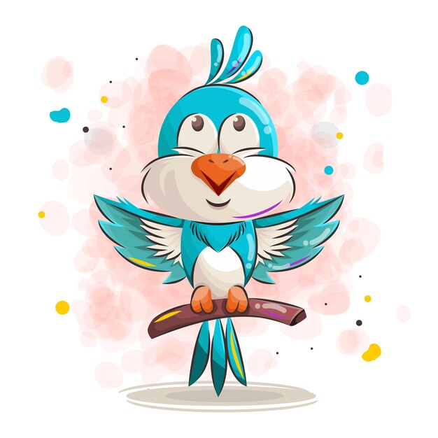 Dessin Animé Mignon Oiseau Bleu, Illustration.